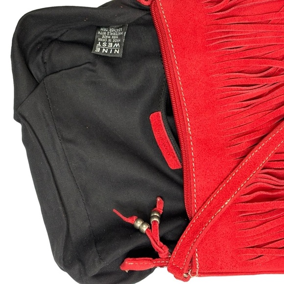 NINE WEST Red Fringed Leather Suede Small Size Handbag Measurements Below NEW - Picture 12 of 14